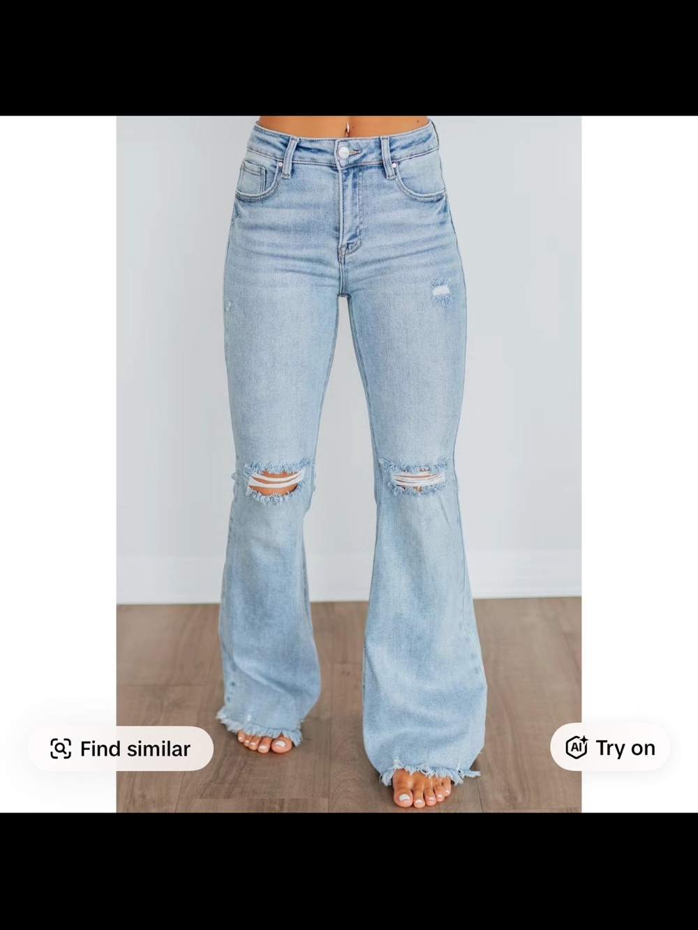 Bentley Risen Jeans High-Rise Light Blue Flare Jeans with Knee Rips